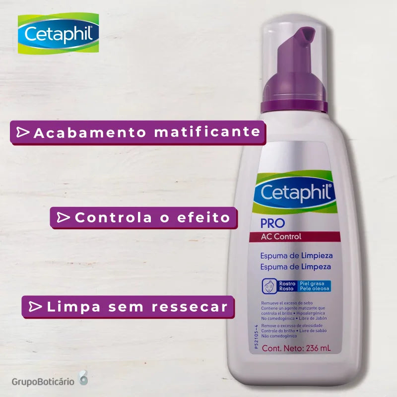 Cetaphil Pro AC Dermocontrol Pele Oleosa - Espuma de Limpeza Facial 236ml - Imagem 3